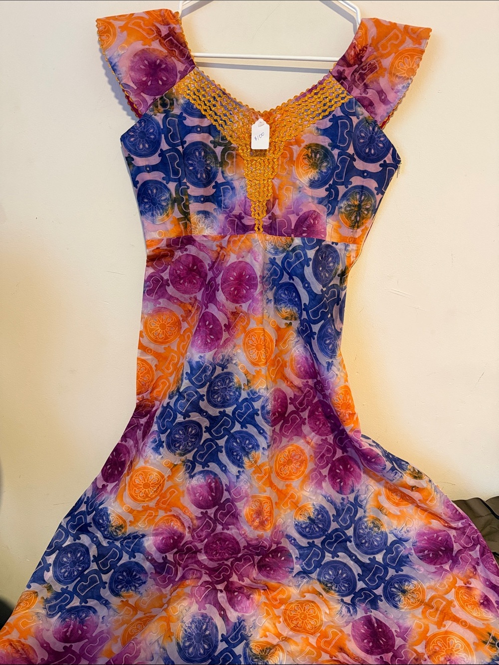 Womans' Multicolor Floral Print Sundress - Orange, Purple & Blue